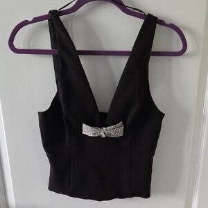 NEW! Zara Black Top with Rhinestone Bow Accent